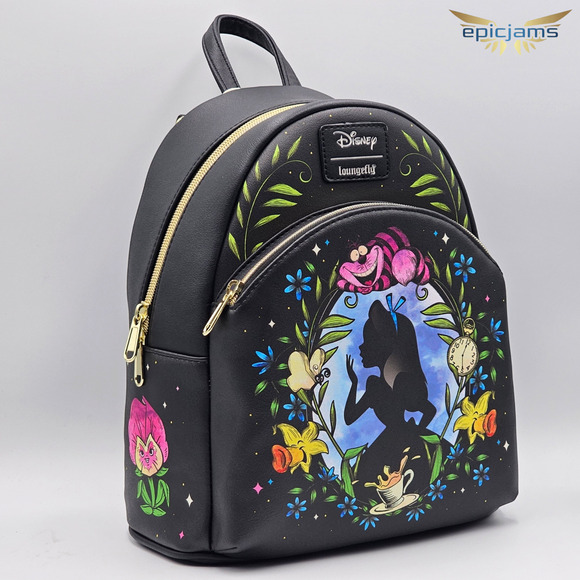 Loungefly Disney Alice In Wonderland Cameo Floral Black Mini Backpack Bag New - Picture 2 of 9
